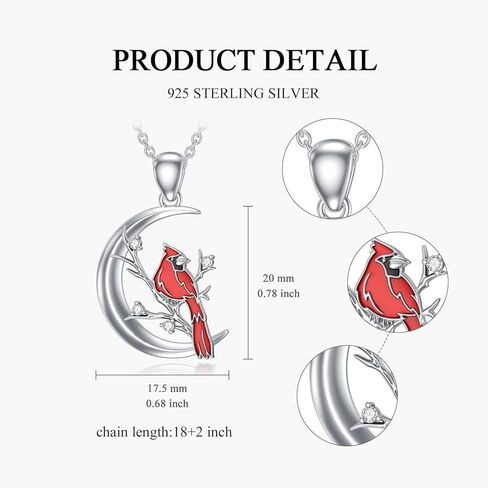 Red Cardinal Necklace with Diamond Cardinal Moon Pendant 925 Sterling Silver Memorial Gift for Women Diamond Jewelry Christmas Birthday in Kuwait