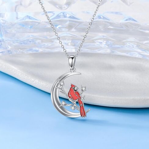 Red Cardinal Necklace with Diamond Cardinal Moon Pendant 925 Sterling Silver Memorial Gift for Women Diamond Jewelry Christmas Birthday in Kuwait