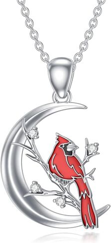 Red Cardinal Necklace with Diamond Cardinal Moon Pendant 925 Sterling Silver Memorial Gift for Women Diamond Jewelry Christmas Birthday in Kuwait
