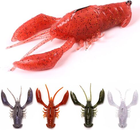 Crawfish Lures for Bass Fishing, Pre-Rigged Soft Fishing Lures, Amazing Bass Fishing Gifts for Men, 3inch, 5/8oz, 5Pcs in Saudi Arabia
