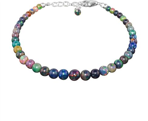 InfinityGemsArt Black Opal Bracelet, Natural Gemstone Beads, Beaded Rounds, October Birthstone, Dainty Handmade Jewelry Women, Energy Healing Crystals, 925 Sterling Silver Chain 8 inch in Saudi Arabia