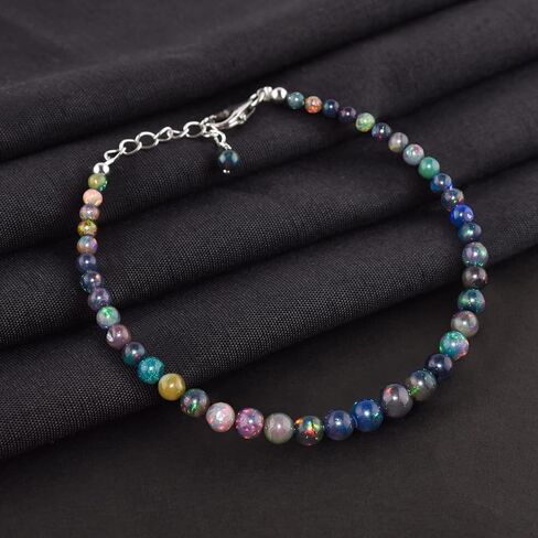 InfinityGemsArt Black Opal Bracelet, Natural Gemstone Beads, Beaded Rounds, October Birthstone, Dainty Handmade Jewelry Women, Energy Healing Crystals, 925 Sterling Silver Chain 8 inch in Saudi Arabia