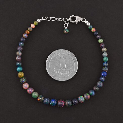 InfinityGemsArt Black Opal Bracelet, Natural Gemstone Beads, Beaded Rounds, October Birthstone, Dainty Handmade Jewelry Women, Energy Healing Crystals, 925 Sterling Silver Chain 8 inch in Saudi Arabia