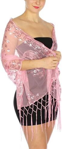 SERENITA Sequin Shawls for Evening Dresses Sparkling Wedding Bridal Party Scarf Wraps Friinged Metallic Prom Night Cover Up in Saudi Arabia