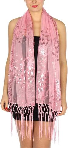 SERENITA Sequin Shawls for Evening Dresses Sparkling Wedding Bridal Party Scarf Wraps Friinged Metallic Prom Night Cover Up in Saudi Arabia