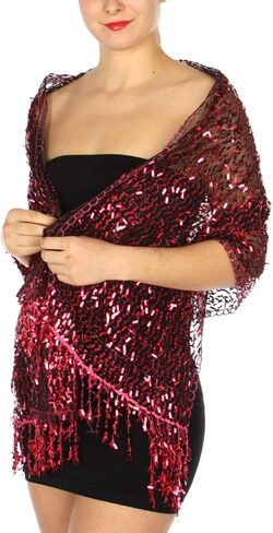SERENITA Sequin Shawls for Evening Dresses Sparkling Wedding Bridal Party Scarf Wraps Friinged Metallic Prom Night Cover Up in Saudi Arabia