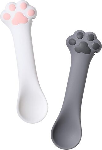 Pet Dog Cat Paw Design Silicone Mini Spatula Spoon Scooping Can Food Opener Lid (1 Gray+1 White Spoon) in Saudi Arabia
