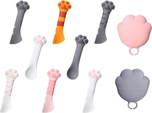 Pet Dog Cat Paw Design Silicone Mini Spatula Spoon Scooping Can Food Opener Lid (1 Gray+1 White Spoon) in Saudi Arabia