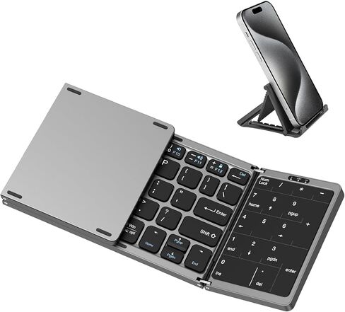MoKo Foldable Bluetooth Keyboard, Ultra-Thin Folding Rechargeable Keyboard, Portable Wireless Keyboard for Laptop iPhone iPad, Compatible with All iOS Android Windows Tablet Smartphone Devices, Gray in Saudi Arabia