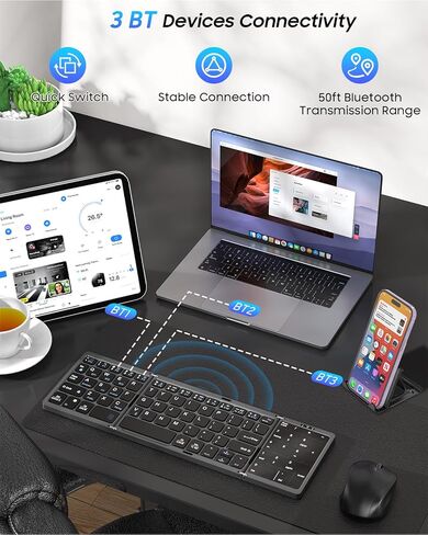 MoKo Foldable Bluetooth Keyboard, Ultra-Thin Folding Rechargeable Keyboard, Portable Wireless Keyboard for Laptop iPhone iPad, Compatible with All iOS Android Windows Tablet Smartphone Devices, Gray in Saudi Arabia