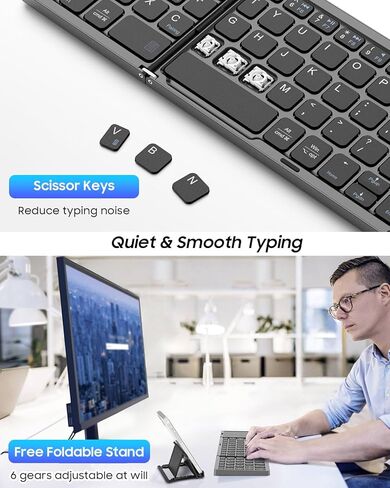 MoKo Foldable Bluetooth Keyboard, Ultra-Thin Folding Rechargeable Keyboard, Portable Wireless Keyboard for Laptop iPhone iPad, Compatible with All iOS Android Windows Tablet Smartphone Devices, Gray in Saudi Arabia