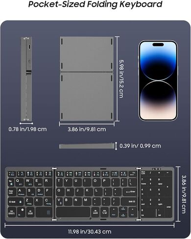 MoKo Foldable Bluetooth Keyboard, Ultra-Thin Folding Rechargeable Keyboard, Portable Wireless Keyboard for Laptop iPhone iPad, Compatible with All iOS Android Windows Tablet Smartphone Devices, Gray in Saudi Arabia