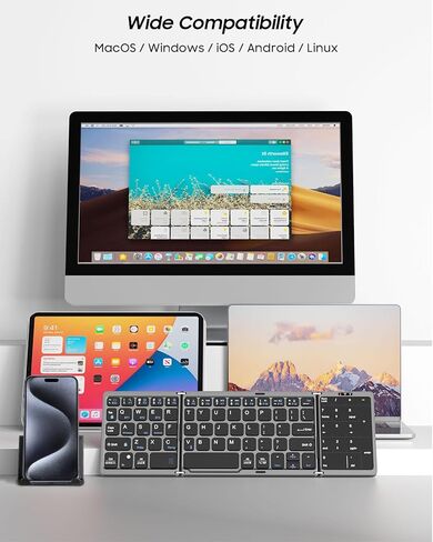 MoKo Foldable Bluetooth Keyboard, Ultra-Thin Folding Rechargeable Keyboard, Portable Wireless Keyboard for Laptop iPhone iPad, Compatible with All iOS Android Windows Tablet Smartphone Devices, Gray in Saudi Arabia