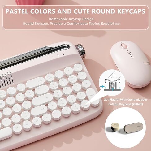 YUNZII Upgraded Wireless Keyboard, Retro Keyboard Typewriter Style with Integrated Stand, USB-C/Bluetooth Keyboard with Cute Round Keycaps for Multi Device for Win/Mac (B309, Sweet Mint) in Saudi Arabia