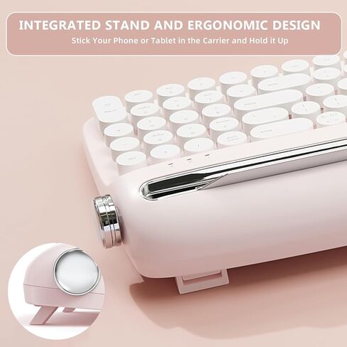 YUNZII Upgraded Wireless Keyboard, Retro Keyboard Typewriter Style with Integrated Stand, USB-C/Bluetooth Keyboard with Cute Round Keycaps for Multi Device for Win/Mac (B309, Sweet Mint) in Saudi Arabia