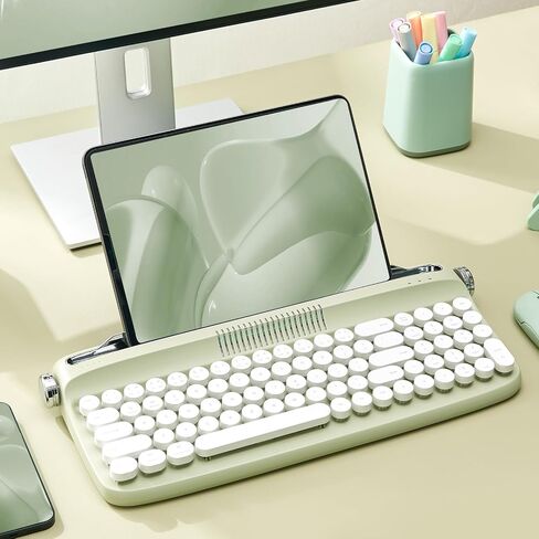 YUNZII Upgraded Wireless Keyboard, Retro Keyboard Typewriter Style with Integrated Stand, USB-C/Bluetooth Keyboard with Cute Round Keycaps for Multi Device for Win/Mac (B309, Sweet Mint) in Saudi Arabia