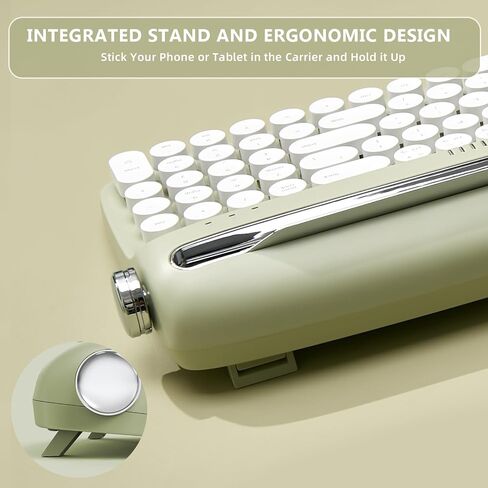 YUNZII Upgraded Wireless Keyboard, Retro Keyboard Typewriter Style with Integrated Stand, USB-C/Bluetooth Keyboard with Cute Round Keycaps for Multi Device for Win/Mac (B309, Sweet Mint) in Saudi Arabia