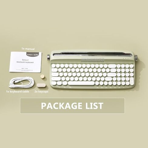 YUNZII Upgraded Wireless Keyboard, Retro Keyboard Typewriter Style with Integrated Stand, USB-C/Bluetooth Keyboard with Cute Round Keycaps for Multi Device for Win/Mac (B309, Sweet Mint) in Saudi Arabia