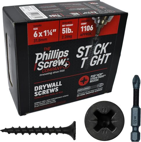 براغي الحوائط الجافة PSC مقاس 6 × 114 صندوق 5 رطل (عدد 1106) مع لقمة تأثير PSD ACR مقاس 2 بوصة - خيط كورسي، وأضلاع مثبتة، وتقنية لاصقة محكمة، وطلاء فوسفات أسود وطرف حاد in Kuwait