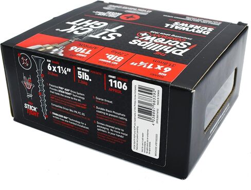 براغي الحوائط الجافة PSC مقاس 6 × 114 صندوق 5 رطل (عدد 1106) مع لقمة تأثير PSD ACR مقاس 2 بوصة - خيط كورسي، وأضلاع مثبتة، وتقنية لاصقة محكمة، وطلاء فوسفات أسود وطرف حاد in Kuwait