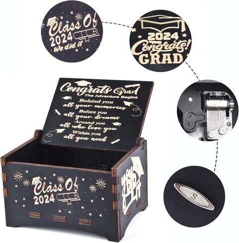 2024 Graduation Gifts for Her Him, Vintage Engraved Inspirational Wooden Music Boxes Graduation Souvenir, College, Senior, High School Inspirational Graduation Gift in Kuwait