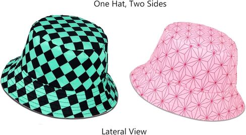 أنيمي قبعة دلو Kamado Tanjirou Kamado Nezuko قبعة بحافة جميع أنحاء الطباعة قبعة بحافة عكسها مزدوجة الجانب ارتداء قبعة الصيد الأخضر/الوردي in Kuwait