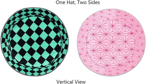 أنيمي قبعة دلو Kamado Tanjirou Kamado Nezuko قبعة بحافة جميع أنحاء الطباعة قبعة بحافة عكسها مزدوجة الجانب ارتداء قبعة الصيد الأخضر/الوردي in Kuwait