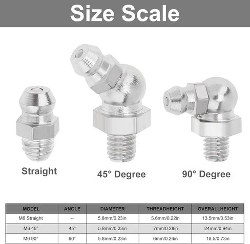 10 Pcs Hydraulic Grease Fittings Assortment 1/8" 304 Stainless Steel Zerk Fitting Grease Gun Kit Straight 45 90 Degree Angled Metric Grease Fitting (180 Degree) in Saudi Arabia