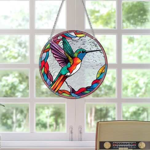 Colourful Hummingbirds Acrylic Window Hangings Suncatcher Stained Glass Panels Window & Wall Decor for Indoor, Ideal Housewarming Gift Home Decor for Grandma Wife Teacher Bird Lover in Saudi Arabia