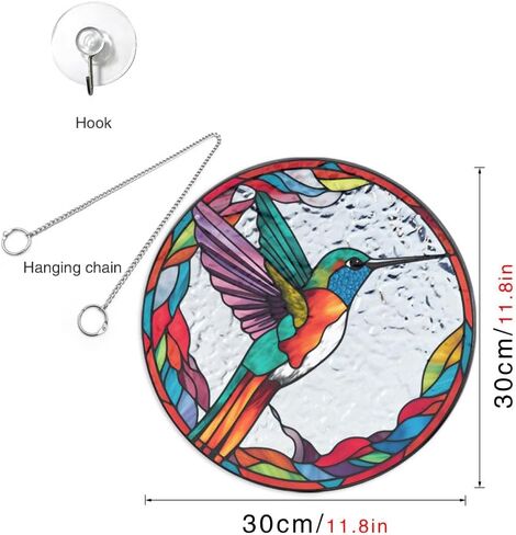 Colourful Hummingbirds Acrylic Window Hangings Suncatcher Stained Glass Panels Window & Wall Decor for Indoor, Ideal Housewarming Gift Home Decor for Grandma Wife Teacher Bird Lover in Saudi Arabia