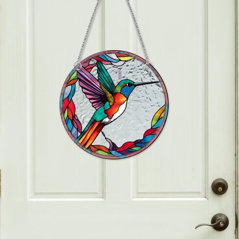 Colourful Hummingbirds Acrylic Window Hangings Suncatcher Stained Glass Panels Window & Wall Decor for Indoor, Ideal Housewarming Gift Home Decor for Grandma Wife Teacher Bird Lover in Saudi Arabia