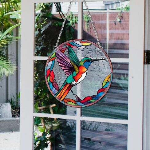 Colourful Hummingbirds Acrylic Window Hangings Suncatcher Stained Glass Panels Window & Wall Decor for Indoor, Ideal Housewarming Gift Home Decor for Grandma Wife Teacher Bird Lover in Saudi Arabia