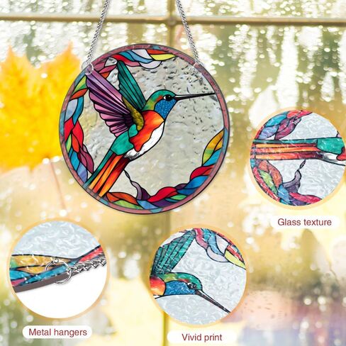 Colourful Hummingbirds Acrylic Window Hangings Suncatcher Stained Glass Panels Window & Wall Decor for Indoor, Ideal Housewarming Gift Home Decor for Grandma Wife Teacher Bird Lover in Saudi Arabia