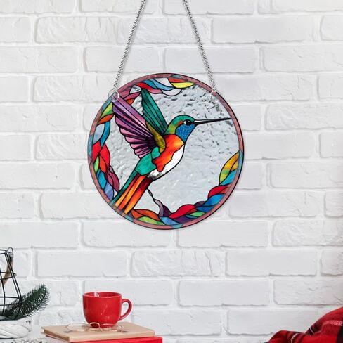 Colourful Hummingbirds Acrylic Window Hangings Suncatcher Stained Glass Panels Window & Wall Decor for Indoor, Ideal Housewarming Gift Home Decor for Grandma Wife Teacher Bird Lover in Saudi Arabia