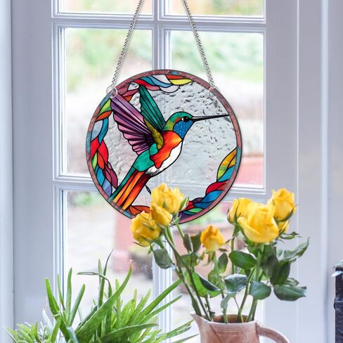 Colourful Hummingbirds Acrylic Window Hangings Suncatcher Stained Glass Panels Window & Wall Decor for Indoor, Ideal Housewarming Gift Home Decor for Grandma Wife Teacher Bird Lover in Saudi Arabia