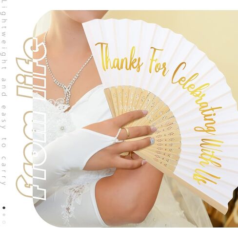 Tatuo 100 Pcs Wedding Party Favors White Silk Wedding Foldable Hand Fans with Organza Bag Bridesmaid Gift with Thanks for Celebrating with Us Bridal Hand Fan for Wedding Gift Dancing Props Party Decor in Kuwait