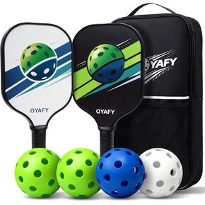 Pickleball Paddles Set of 2, Fiberglass Pickleball Set with Pickleball Rackets 2 Pack, 4 Indoor Outdoor Balls and Carry Bag, Pickle Ball Set for Beginners, Families, Men Women & Intermediate Players in Saudi Arabia