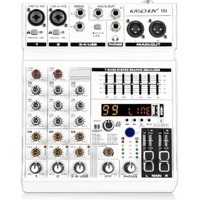 4 Channel Audio Mixer with Bluetooth, USB Audio Interface Sound Mixer Board, 99 DSP Effects, 7-Band EQ, 48V Phantom Power for Podcast, Live Streaming, DJ, Karaoke, PC Recording in Saudi Arabia