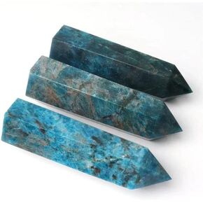 Wholesale Natural Crystal Towers Blue Apatite Tower Point for Decoration 75mm-85mm 3pc in Saudi Arabia