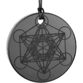Big Shungite Crystal Pendant Metatron Cube - 2 inches - Russian Shungite Stone Engraved Necklace - Amulet - Handmade - TOLVU in Saudi Arabia