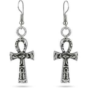 Ankh Earrings Egyptian Key of Life Earrings with Eye of Ra, Handmade Silver Dangle Jewelry, Unisex Gothic Gift in Saudi Arabia