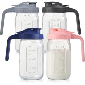 4 Pack 32oz Glass Pitcher with Lid, Double Leakproof Glass Mason Jar Pitcher with Pour Spout Lid, 1 Quart, Wide Mouth Storage Container for Breastmilk, Sun Tea, Juice, Cold Brew Coffee, Water in Saudi Arabia