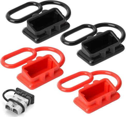 4 Pcs Quick Connect Battery Connector Caps, Dustproof Rubber Covers and Water Resistant Protectors for 50A Style Power Connectors and Trailer Plugs, Black and Red in Saudi Arabia