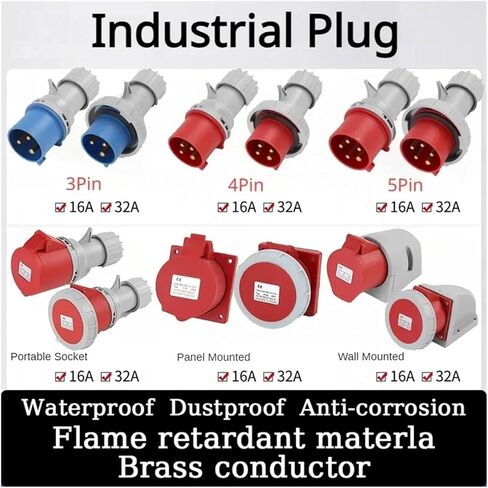 Industrial Plug and Socket Waterproof Connector 3PIN 4PIN 5PIN 16A/32A Electrical Connection Wall Mount(10 PCS IP44-4P) in Saudi Arabia