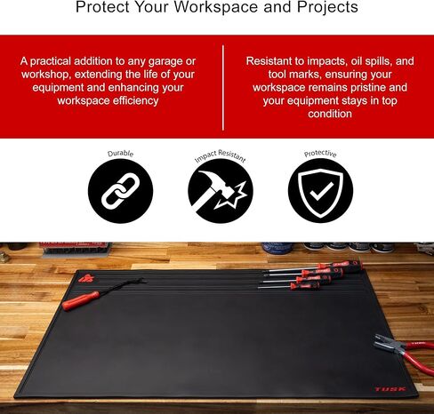Tusk Workbench Mat 18" x 32" – Durable Black Vinyl Surface – Protective, Non-Slip, Easy-to-Clean Mat for Garage, Shop, Bench & Powersports Maintenance in Saudi Arabia