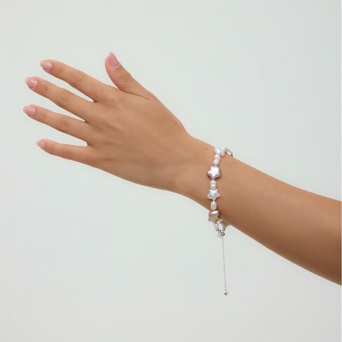 JOLI S925 Sterling Silver 4-11mm/3-8mm Baroque Pearl Bracelet with Freshwater Baroque Pearl for Women Adjustable Design Size 7/7.5 inch in Saudi Arabia