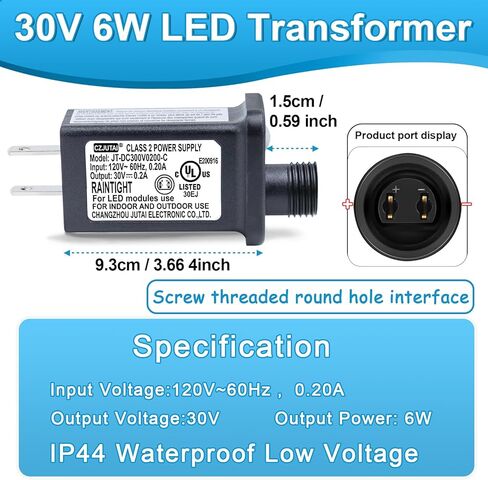 مصدر طاقة 30 فولت 0.2 أمبير 6 وات لإضاءة عيد الميلاد CZJUTAI JT-DC300V0200-C مع مؤقت لمدة 6 ساعات، لأضواء شجرة عيد الميلاد (1) in Kuwait
