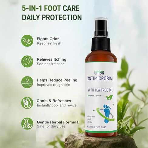 Umex Foot Spray & Deodorizer - Natural Odor Eliminator with Tea Tree Oil & Aloe - Refreshing Foot Mist for All-Day Freshnes in Saudi Arabia