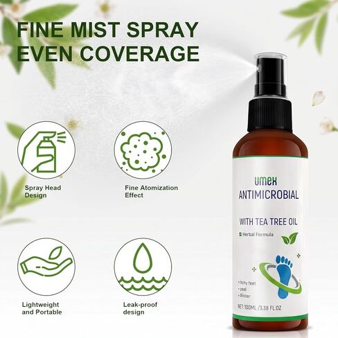 Umex Foot Spray & Deodorizer - Natural Odor Eliminator with Tea Tree Oil & Aloe - Refreshing Foot Mist for All-Day Freshnes in Saudi Arabia