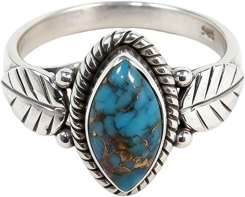 Turquoise Rings for Womens 925 Plated Silver Stacking Ring Vintage Boho Turquoise Handmade Statement Rings for Women Birthday Jewelry Gift Size 11# in Saudi Arabia